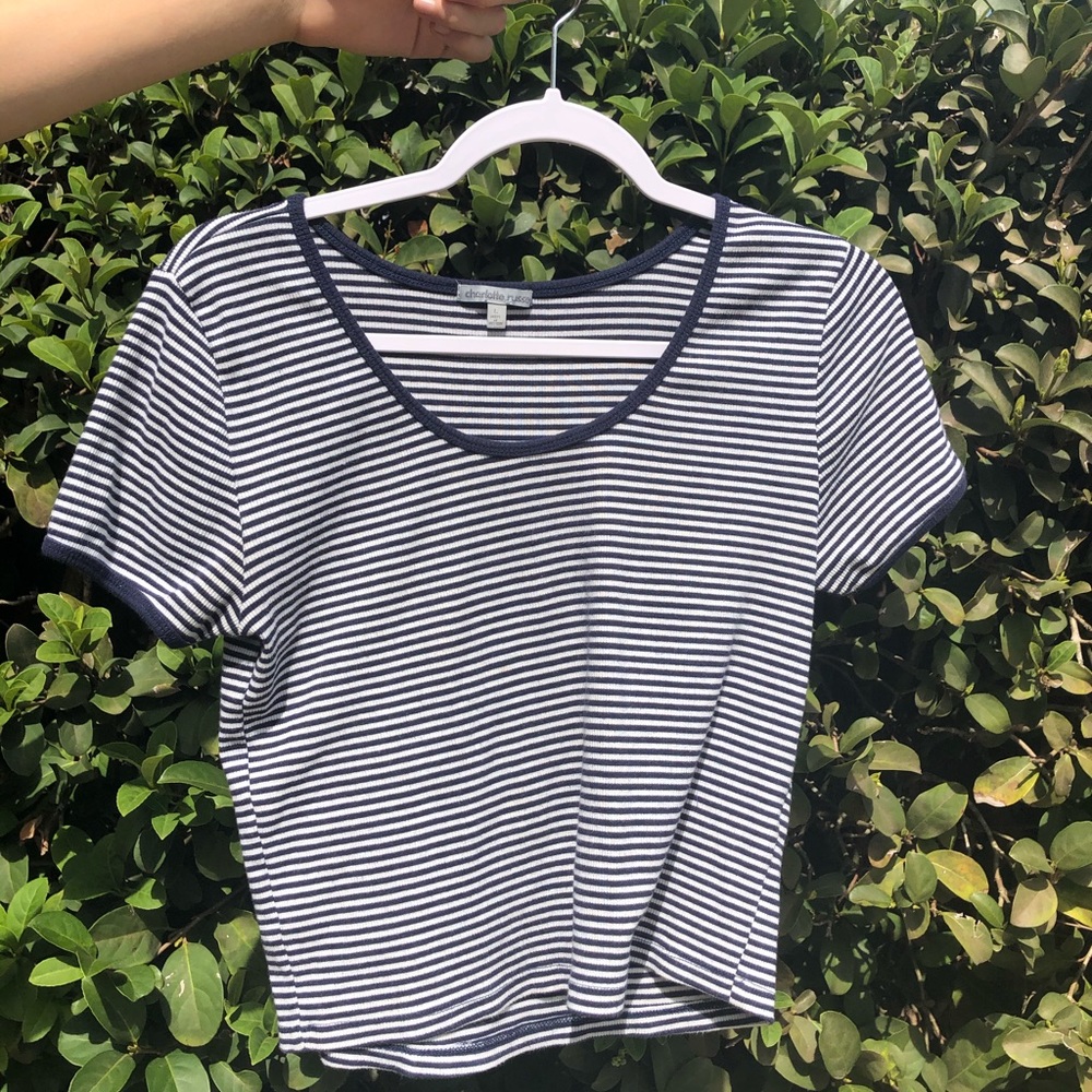 CHARLOTTE RUSSE Striped Ringer Crop Top - Picture 3 of 6